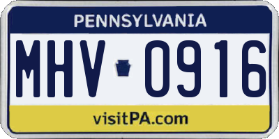 PA license plate MHV0916