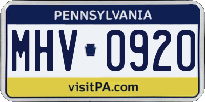 PA license plate MHV0920