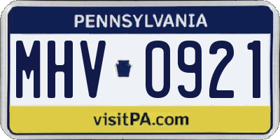 PA license plate MHV0921