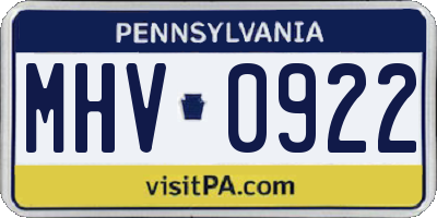 PA license plate MHV0922