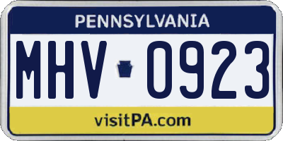 PA license plate MHV0923
