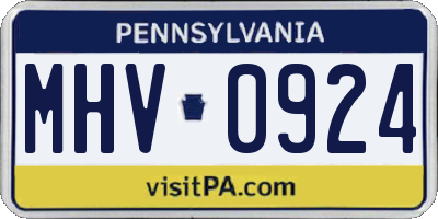 PA license plate MHV0924