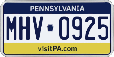 PA license plate MHV0925