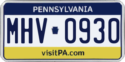 PA license plate MHV0930