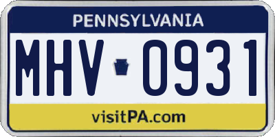 PA license plate MHV0931