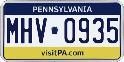 PA license plate MHV0935