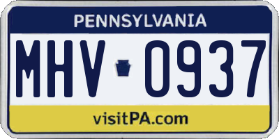 PA license plate MHV0937