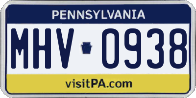 PA license plate MHV0938
