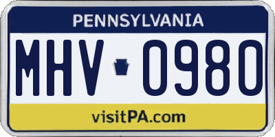 PA license plate MHV0980