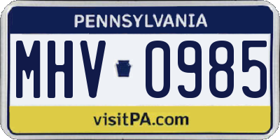 PA license plate MHV0985