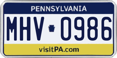 PA license plate MHV0986
