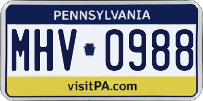 PA license plate MHV0988