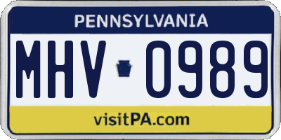 PA license plate MHV0989