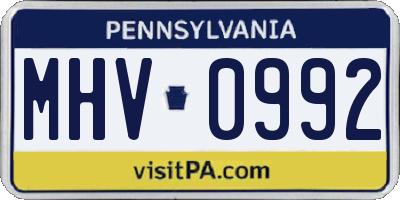 PA license plate MHV0992