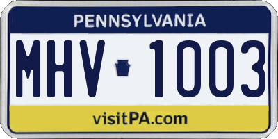 PA license plate MHV1003