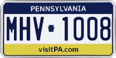 PA license plate MHV1008