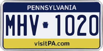 PA license plate MHV1020