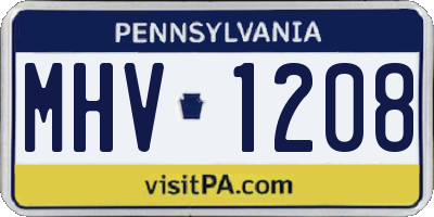 PA license plate MHV1208