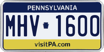 PA license plate MHV1600