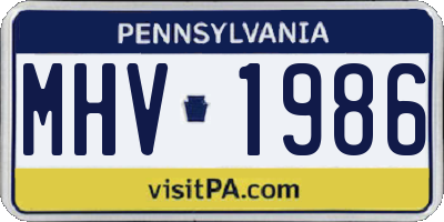 PA license plate MHV1986