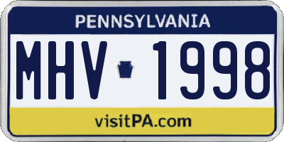 PA license plate MHV1998