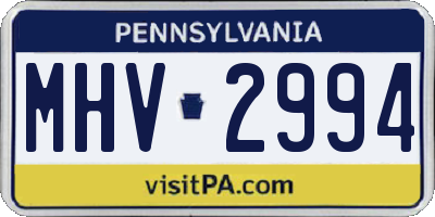PA license plate MHV2994