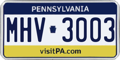 PA license plate MHV3003