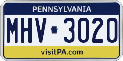 PA license plate MHV3020