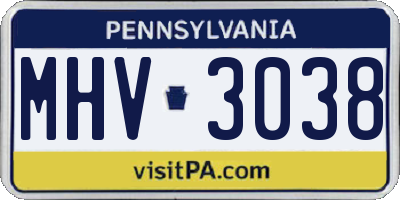 PA license plate MHV3038