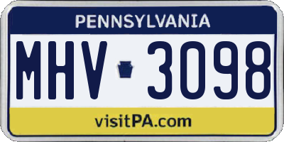 PA license plate MHV3098