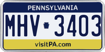PA license plate MHV3403