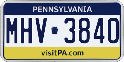 PA license plate MHV3840
