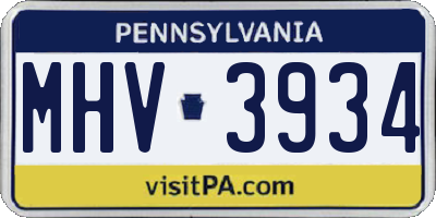 PA license plate MHV3934