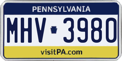 PA license plate MHV3980