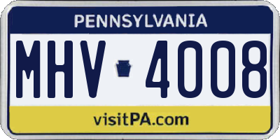 PA license plate MHV4008