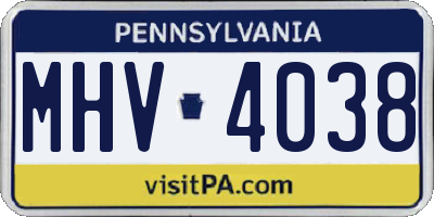 PA license plate MHV4038