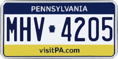 PA license plate MHV4205