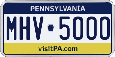 PA license plate MHV5000