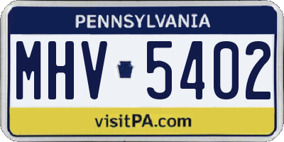 PA license plate MHV5402
