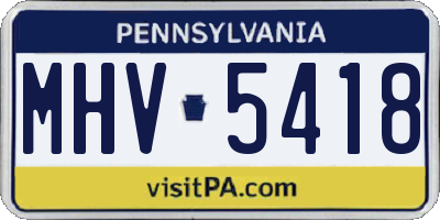 PA license plate MHV5418