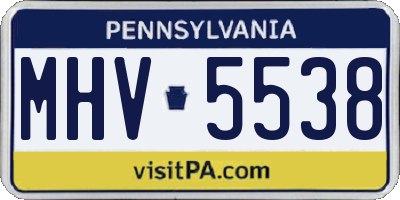 PA license plate MHV5538