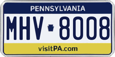 PA license plate MHV8008