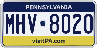 PA license plate MHV8020