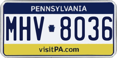 PA license plate MHV8036