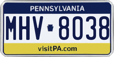 PA license plate MHV8038