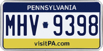 PA license plate MHV9398