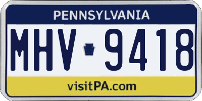 PA license plate MHV9418