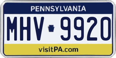 PA license plate MHV9920