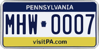 PA license plate MHW0007