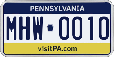 PA license plate MHW0010